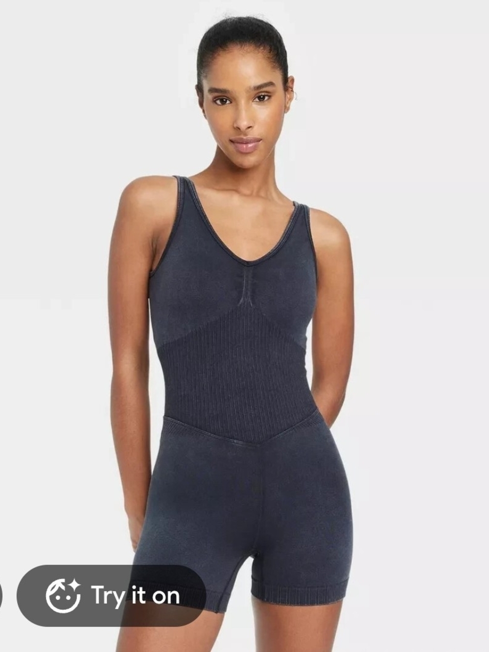 JoyLab Seamless V-Neck Bodysuit Romper in Charcoal Gray